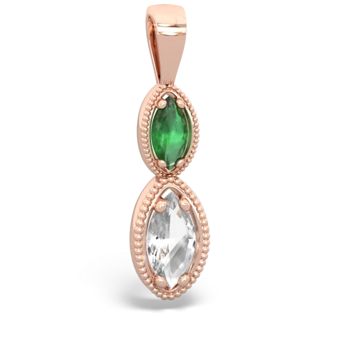 Emerald Genuine Emerald with Genuine White Topaz Antique-style Halo pendant Pendant