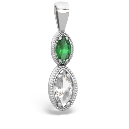 Emerald Genuine Emerald with Genuine White Topaz Antique-style Halo pendant Pendant