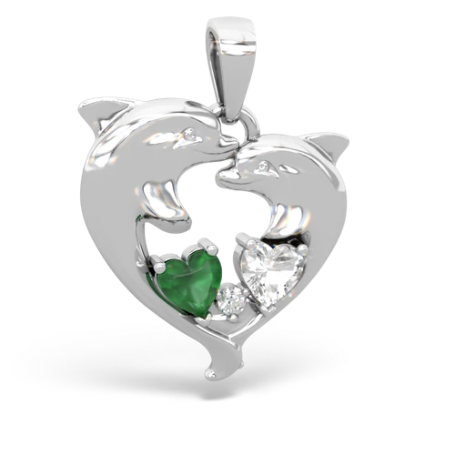 Emerald Genuine Emerald with Genuine White Topaz Dolphin Heart pendant Pendant