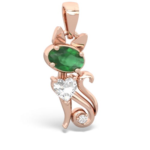 Emerald Genuine Emerald with Genuine White Topaz Kitten pendant Pendant