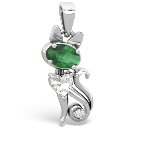 Emerald Genuine Emerald with Genuine White Topaz Kitten pendant Pendant