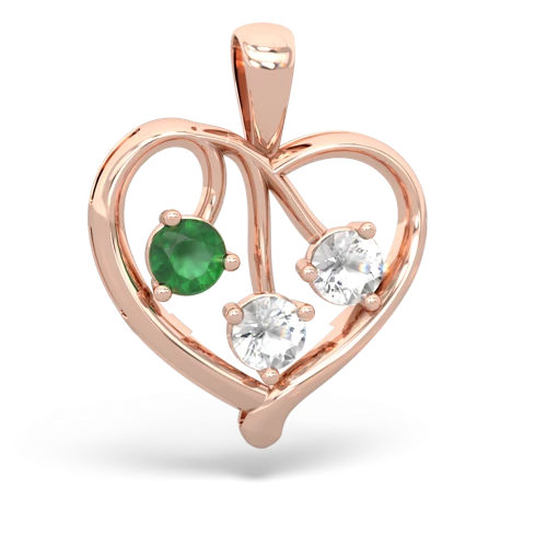 Emerald Genuine Emerald with Genuine White Topaz and Lab Created Ruby Glowing Heart pendant Pendant