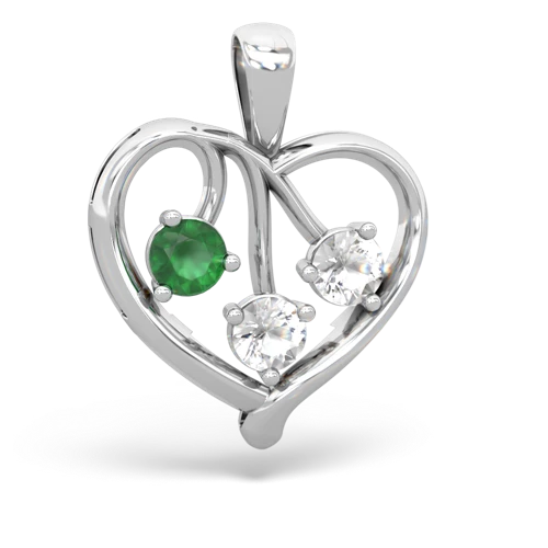 Emerald Genuine Emerald with Genuine White Topaz and  Glowing Heart pendant Pendant