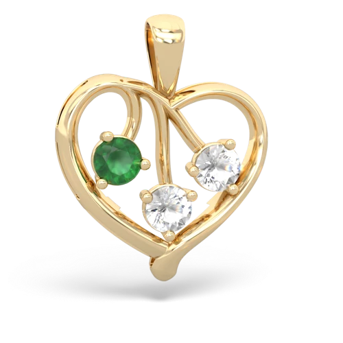 Emerald Genuine Emerald with Genuine White Topaz and  Glowing Heart pendant Pendant