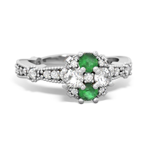Emerald Genuine Emerald with Genuine White Topaz Milgrain Antique Style ring Ring