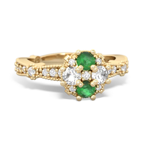 Emerald Genuine Emerald with Genuine White Topaz Milgrain Antique Style ring Ring