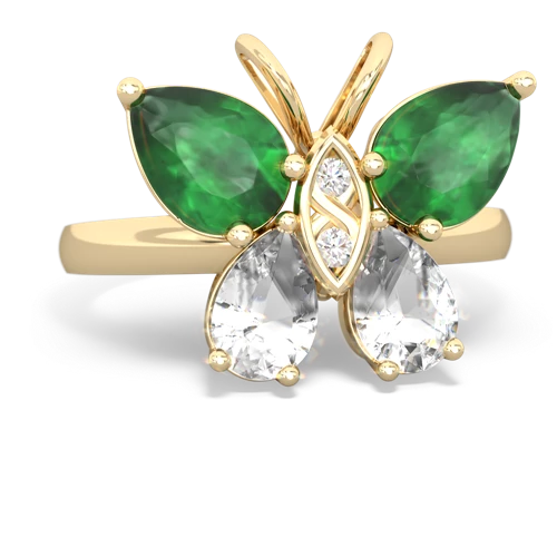 emerald-white topaz butterfly ring
