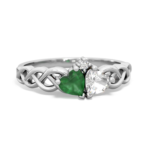 Emerald Genuine Emerald with Genuine White Topaz Heart to Heart Braid ring Ring