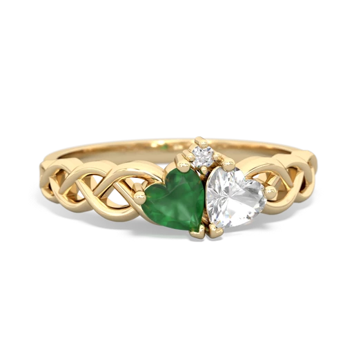 Emerald Genuine Emerald with Genuine White Topaz Heart to Heart Braid ring Ring
