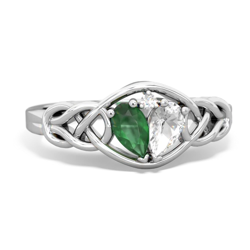 Emerald Genuine Emerald with Genuine White Topaz Celtic Love Knot ring Ring