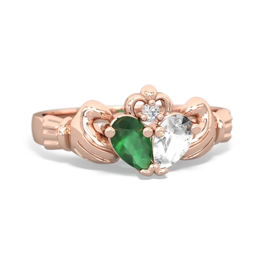 Emerald Genuine Emerald with Genuine White Topaz Claddagh ring Ring