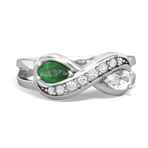 Emerald Genuine Emerald with Genuine White Topaz Diamond Infinity ring Ring