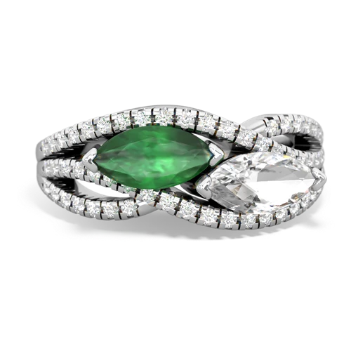 Emerald Genuine Emerald with Genuine White Topaz Diamond Rivers ring Ring