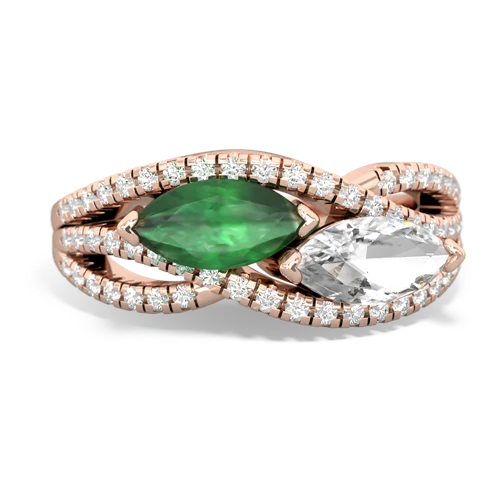 emerald-white topaz double heart ring