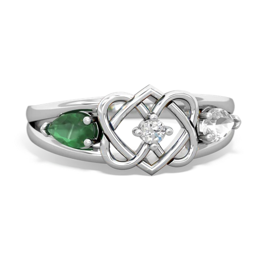 Emerald Genuine Emerald with Genuine White Topaz Hearts Intertwined ring Ring