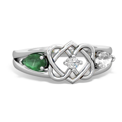 emerald-white topaz double heart ring