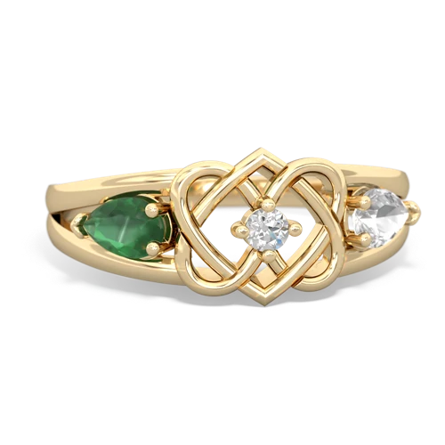 emerald-white topaz double heart ring