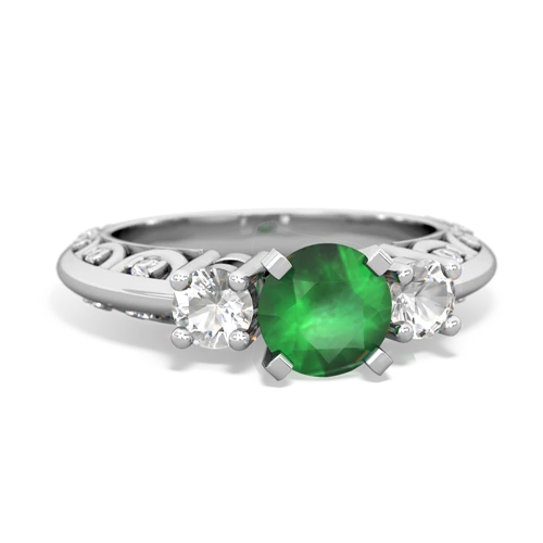 Emerald Genuine Emerald with Genuine White Topaz Art Deco ring Ring