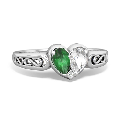 Emerald Genuine Emerald with Genuine White Topaz filligree Heart ring Ring