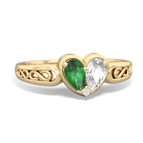 Emerald Genuine Emerald with Genuine White Topaz filligree Heart ring Ring
