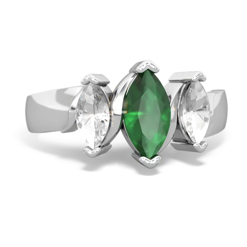 Emerald Genuine Emerald with Genuine White Topaz and  Three Peeks ring Ring