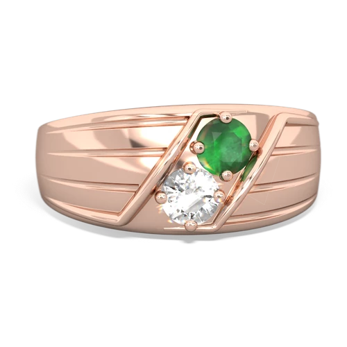Emerald Genuine Emerald with Genuine White Topaz Art Deco Men's ring Ring