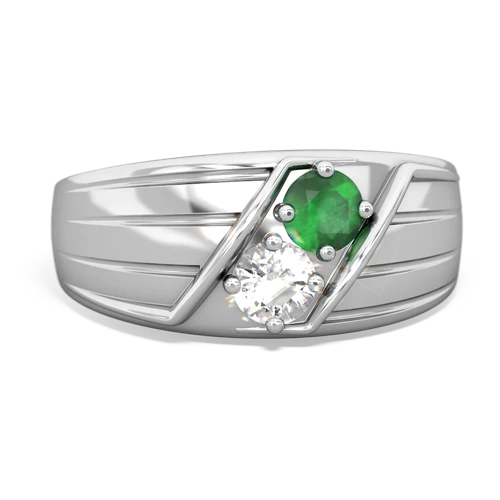 Emerald Genuine Emerald with Genuine White Topaz Art Deco Men's ring Ring