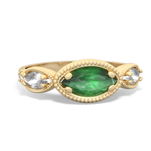 Emerald Genuine Emerald with Genuine White Topaz and  Antique Style Keepsake ring Ring