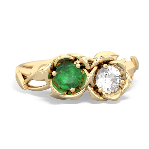 Emerald Genuine Emerald with Genuine White Topaz Rose Garden ring Ring