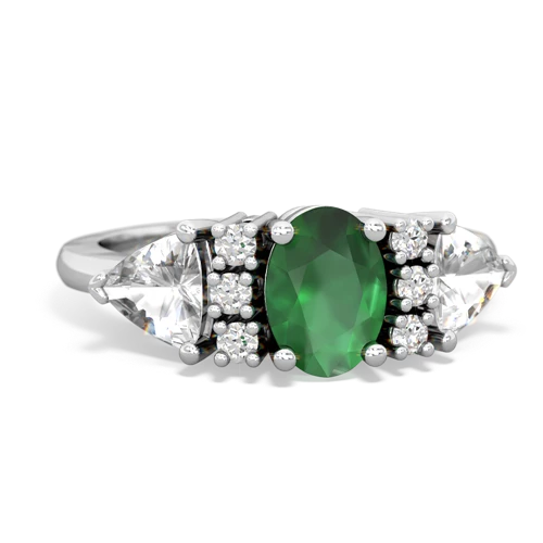 Genuine Emerald with Genuine White Topaz and Genuine Emerald Antique Style Three Stone ring