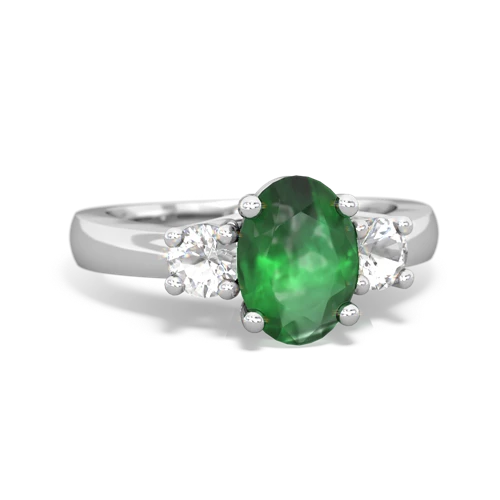 Emerald Genuine Emerald with Genuine White Topaz Three Stone Trellis ring Ring