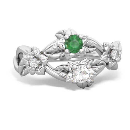 Emerald Genuine Emerald with Genuine White Topaz Sparkling Bouquet ring Ring