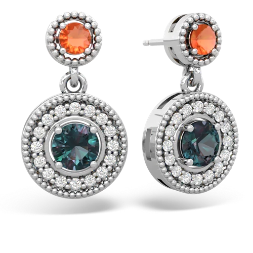Fire Opal Genuine Fire Opal with Lab Created Alexandrite Halo Dangle earrings Earrings