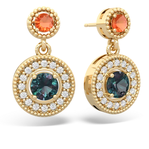 fire opal-alexandrite halo earrings
