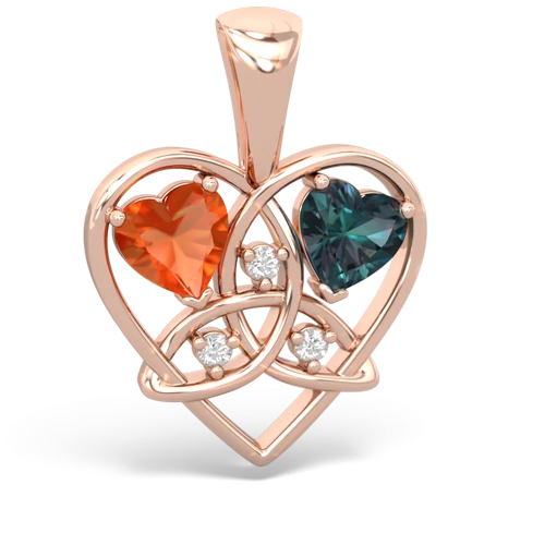 Fire Opal Genuine Fire Opal with Lab Created Alexandrite Celtic Trinity Heart pendant Pendant