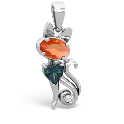 fire opal-alexandrite kitten pendant