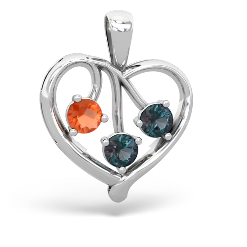 Fire Opal Genuine Fire Opal with Lab Created Alexandrite and Genuine Amethyst Glowing Heart pendant Pendant