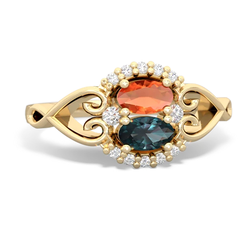 Fire Opal Genuine Fire Opal with Lab Created Alexandrite Love Nest ring Ring