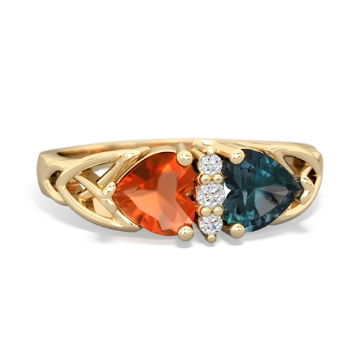 Fire Opal Genuine Fire Opal with Lab Created Alexandrite Celtic Trinity Knot ring Ring
