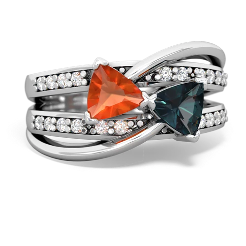 Fire Opal Genuine Fire Opal with Lab Created Alexandrite Bowtie ring Ring