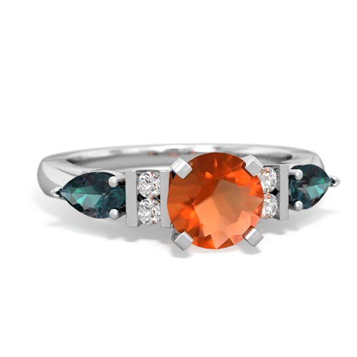 Fire Opal Genuine Fire Opal with Lab Created Alexandrite and Genuine Amethyst Engagement ring Ring