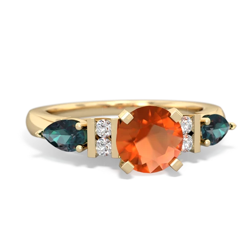 Fire Opal Genuine Fire Opal with Lab Created Alexandrite and  Engagement ring Ring