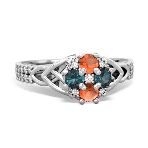 Fire Opal Genuine Fire Opal with Lab Created Alexandrite Celtic Knot Engagement ring Ring