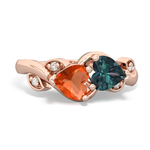 Fire Opal Genuine Fire Opal with Lab Created Alexandrite Floral Elegance ring Ring
