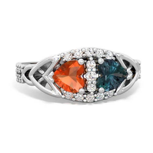 Fire Opal Genuine Fire Opal with Lab Created Alexandrite Celtic Knot Engagement ring Ring