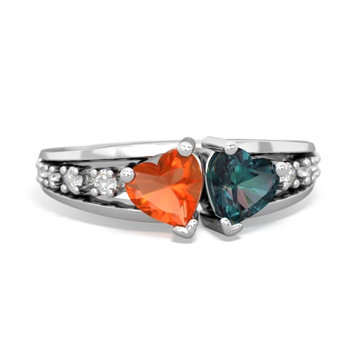 Fire Opal Genuine Fire Opal with Lab Created Alexandrite Heart to Heart ring Ring