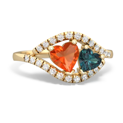 Fire Opal Genuine Fire Opal with Lab Created Alexandrite Mother and Child ring Ring