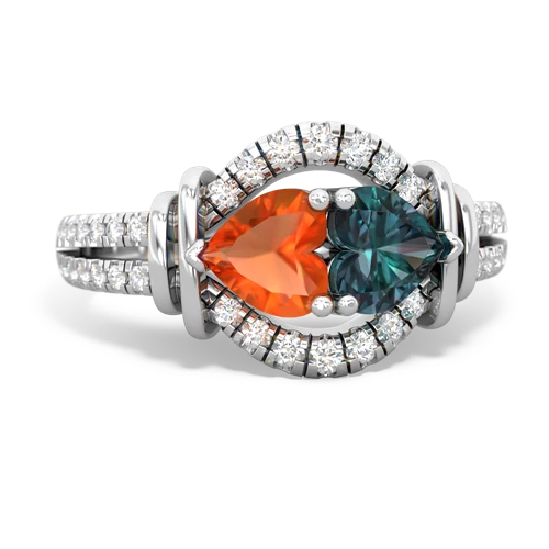 Fire Opal Genuine Fire Opal with Lab Created Alexandrite Art-Deco Keepsake ring Ring
