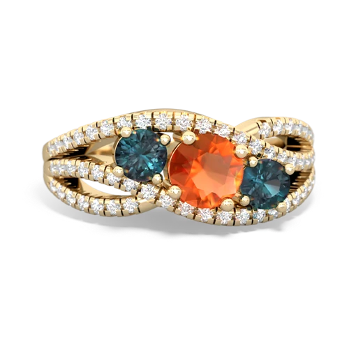 fire opal-alexandrite three stone pave ring