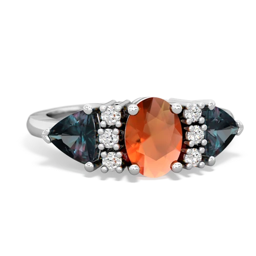 Fire Opal Genuine Fire Opal with Lab Created Alexandrite and  Antique Style Three Stone ring Ring